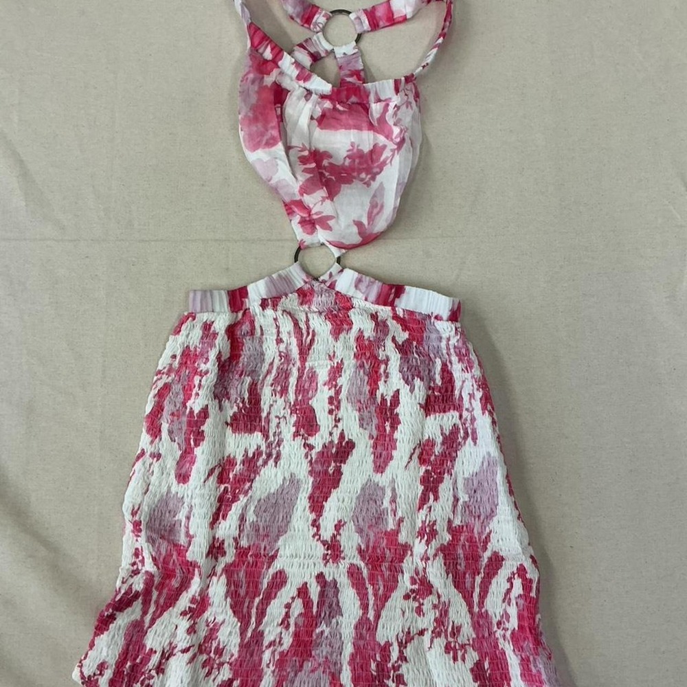 Pink and white cutout mini dress